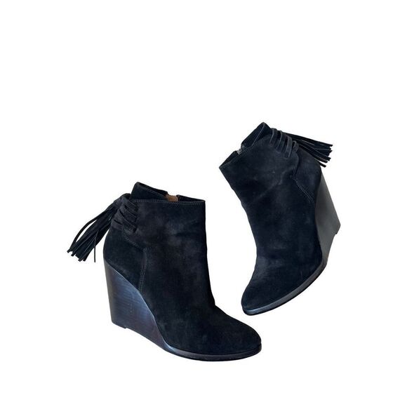 Frye Black Wedge Zip Up Ankle Boots size 8 M  Suede Cece - Picture 1 of 13
